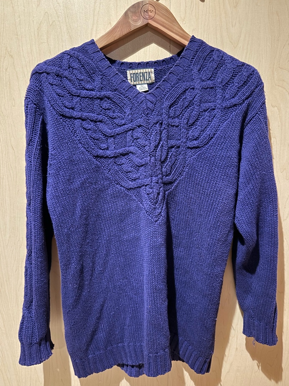 Vintage Forenza Cable Knit Tunic Sweater Blue Oversized Ramie Cotton Large